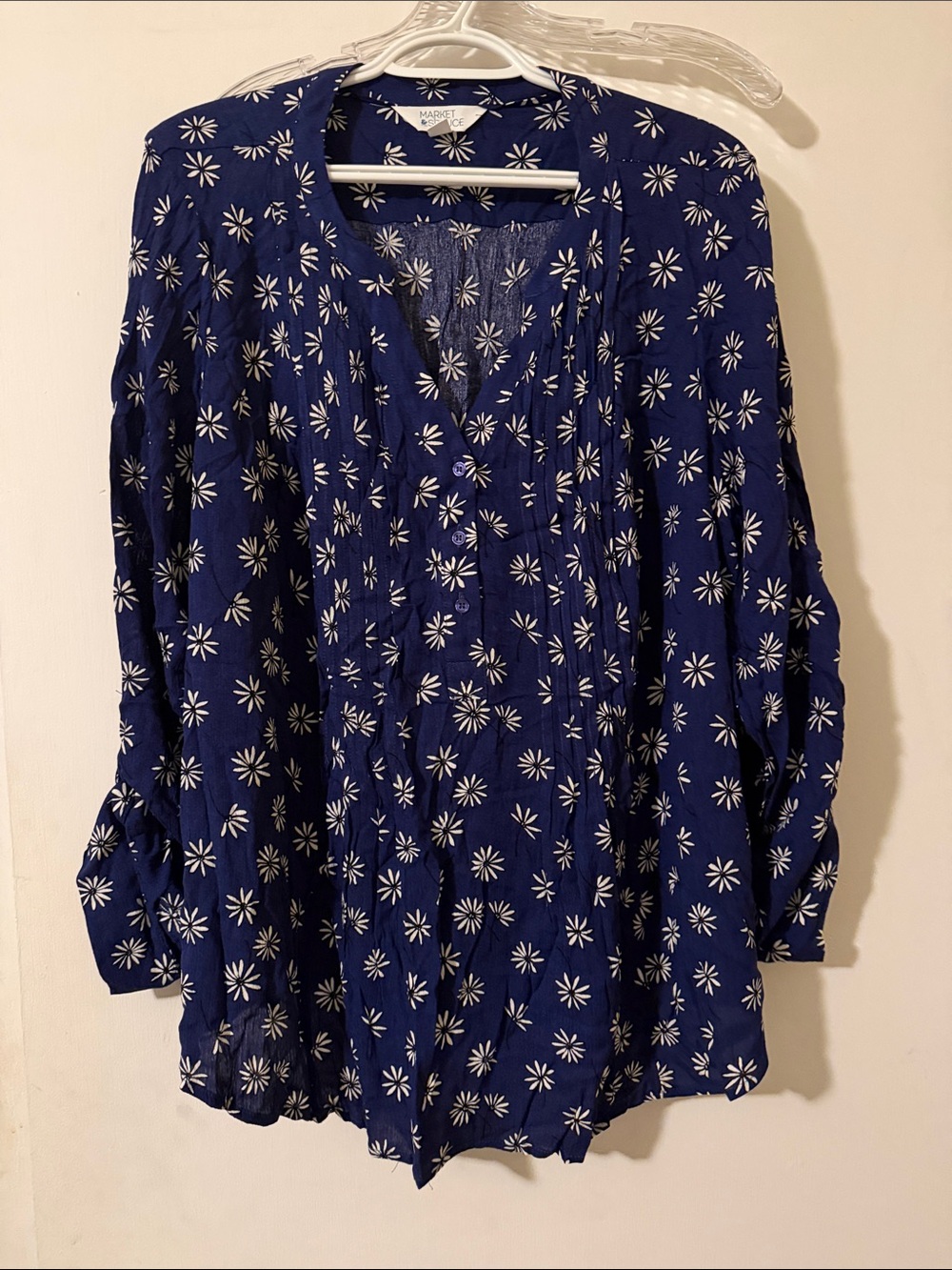 Market & Spruce Navy Daisy-Print Button Front Tunic